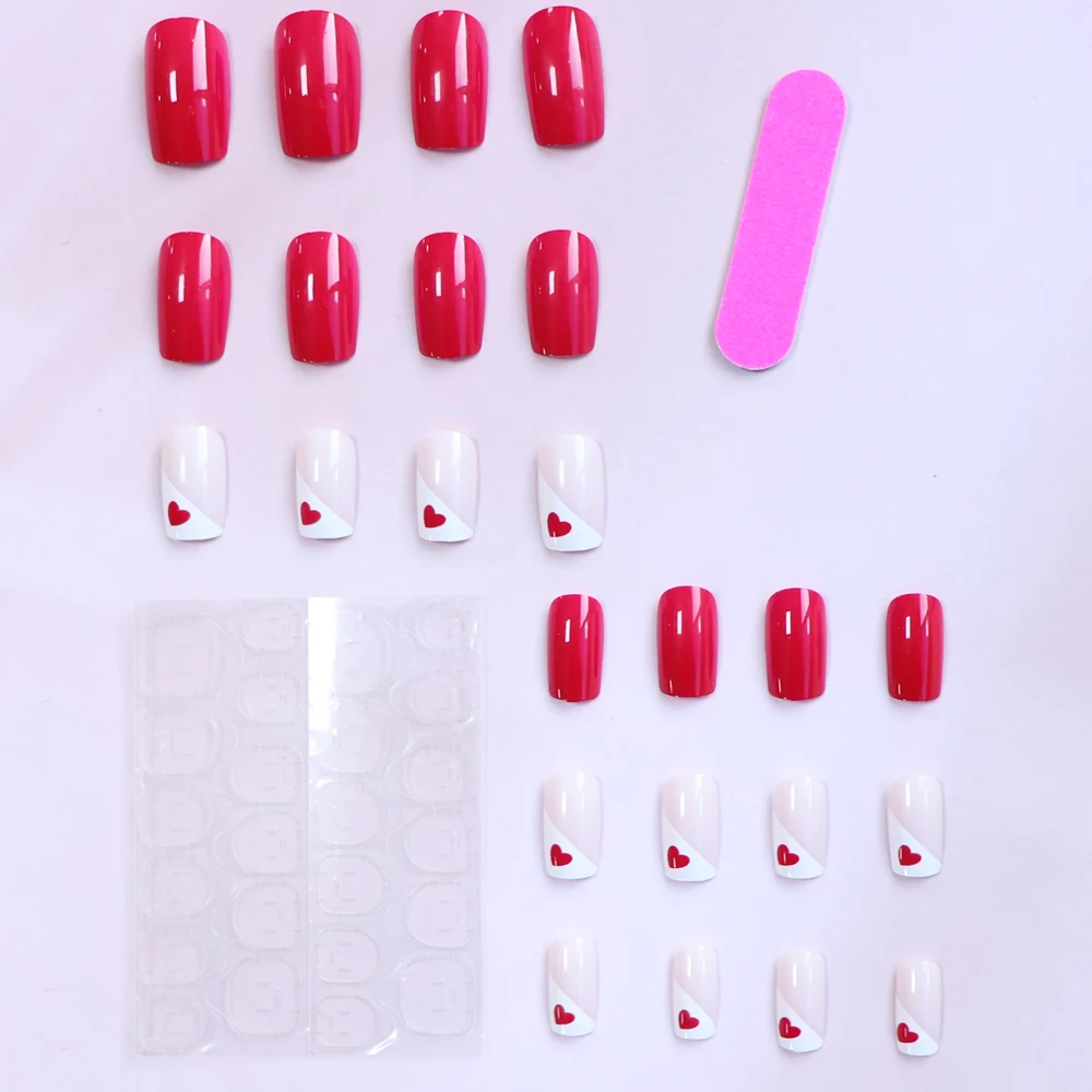 Artag 24PCS Short Square Press On Nails viola Pink Press On Nails Love Design unghie finte copertura completa Set di unghie finte unghie carine