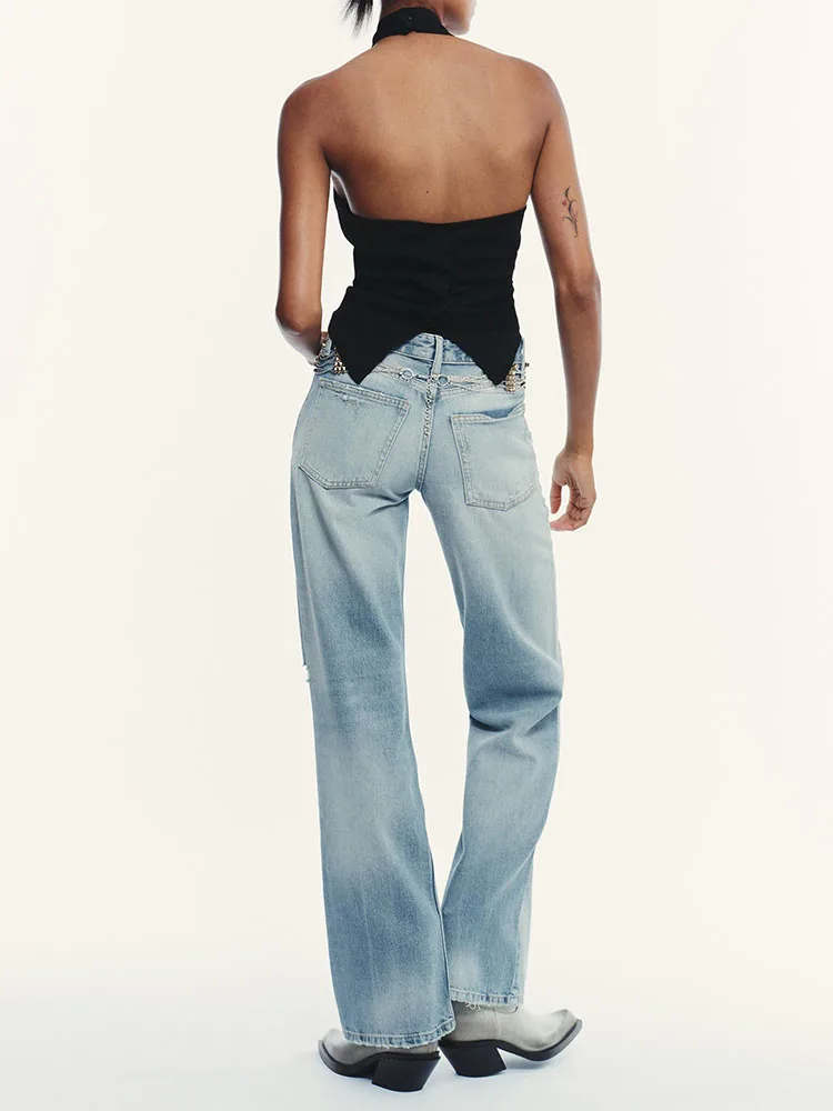 Winter 2025 New Women's Knitted Bal Collar Hanging Neline Folded Strap Top Ethnic Stage Costume Faionable Versatile