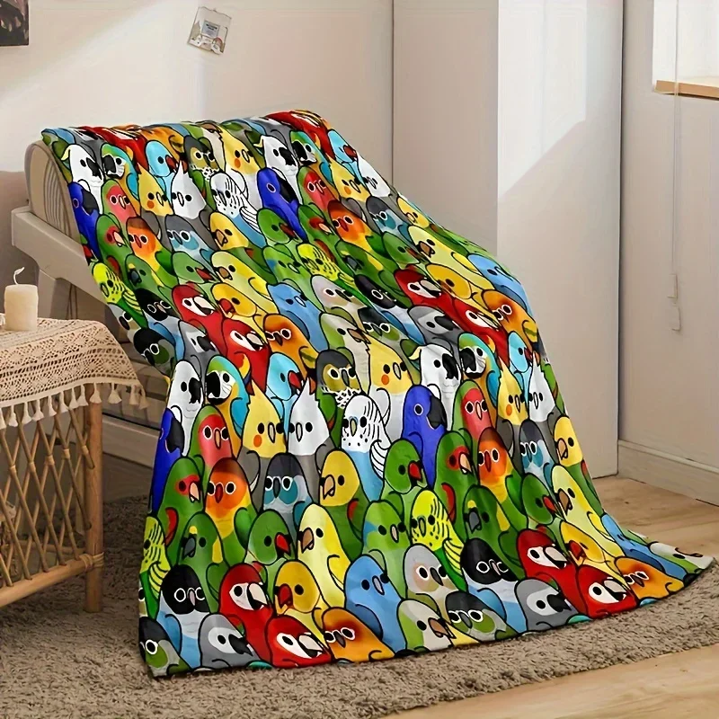 Cartoon Bird Printed Throw Flannel Blanket Family Throw Home Sofa Lunch Break Blankets Children Student Blankets Nap Gifts