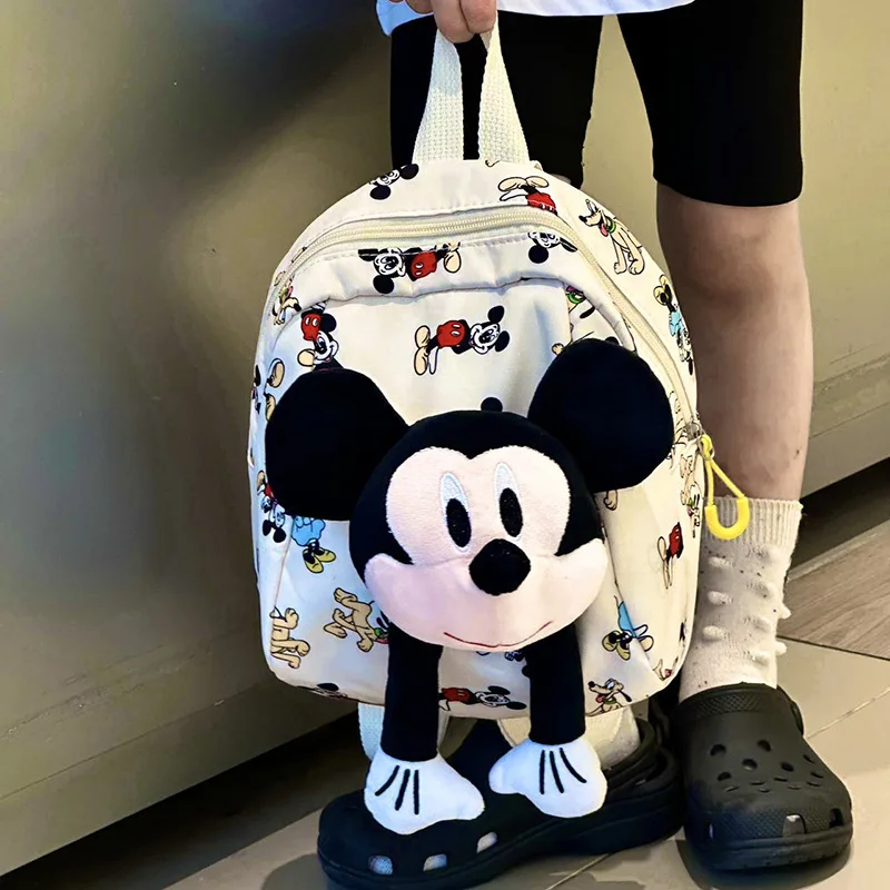 Disney Mickey tas ransel bepergian anak lelaki perempuan, tas punggung kartun lucu kanvas bepergian ringan untuk bayi, anak laki-laki dan perempuan