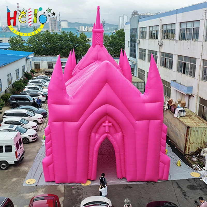 Giant Pink Inflatable Church Tent Portable Wedding Cathedral House for Ceremony Party Festival Decoration