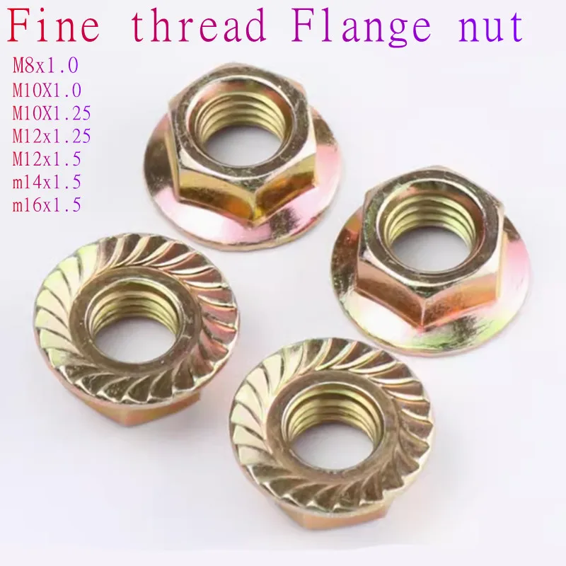 2pcs-5pcs M8x1.0  M10X1.0  M10x1.25 M12x1.25  M12X1.5  M14x1.5  M16X1.5 Colour zinc Fine thread Hex Hexagonal Flange Nut