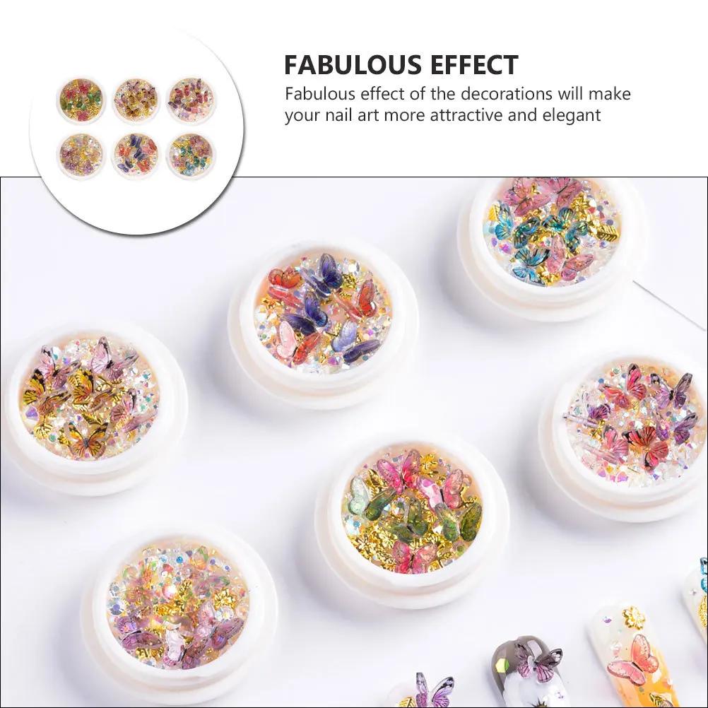 6 boîtes papillons ongles strass Premium manucure charme bricolage Nail Art paillettes décoration manucure charme