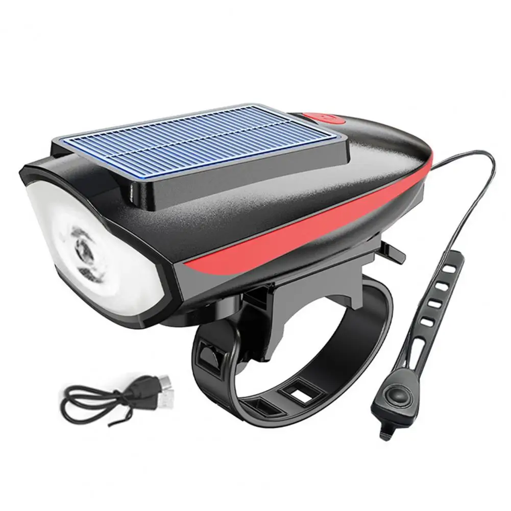 Solar Rechargeable Bike Light Rechargeable Bicycle Headlight High Brightness Rechargeable Led Bicycle Light with Horn for Safety