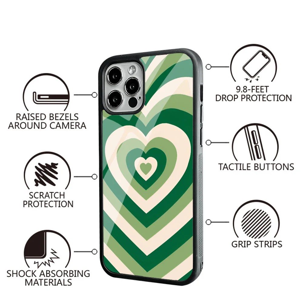 Чехол для телефона Match Love Green Hearts для IPhone 11, 12, 13, 14, 15 Plus Pro Max, зеркальный акриловый чехол из ТПУ для ПК