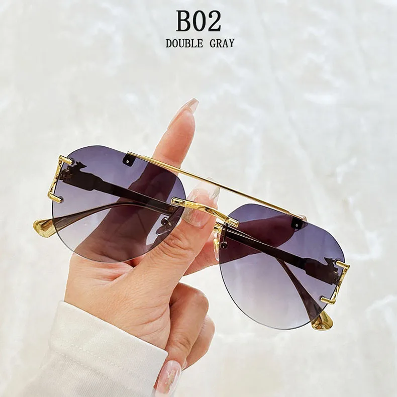 Randlose Designer Sonnenbrille Frauen Trendy Luxe Mode Sonnenbrillen Männer Vintage Gläser Lentes De Sol Mujer Lunette Soleil Femme – Detail 2