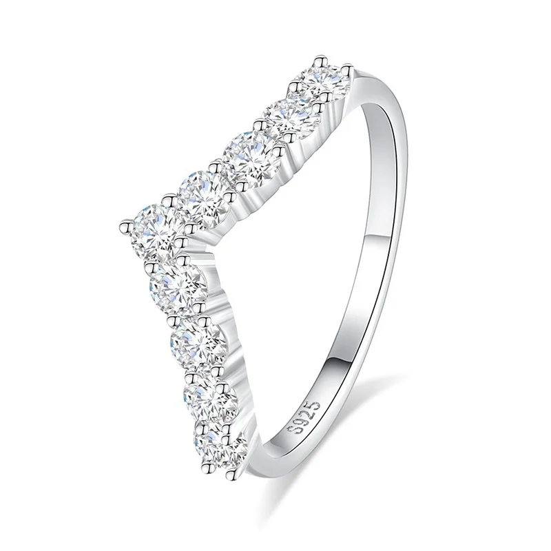 

Real S925 Sterling Silver V Shape Ring for Women Similar Moissanite Diamond Ring Wedding Engagement Gift