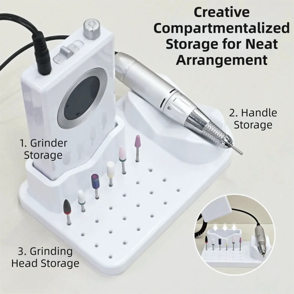 Plastic Multi-Hole Nail Drill Bit Organizer with Multiple Compartments Universal Manicure Storage Box Saving Space Grinder Rack
