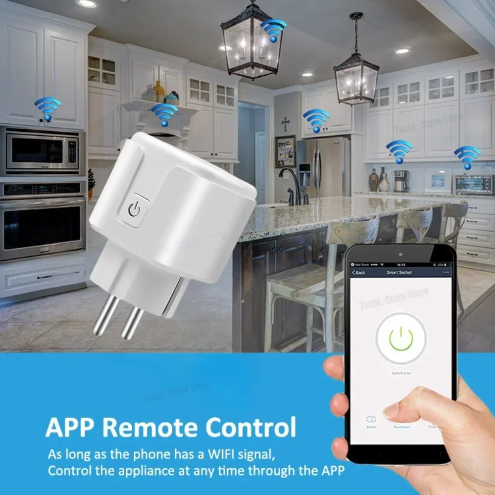 220V 16A Tuya EU WiFi Smart Plug Socket 433 MHZ Rf Wireless Remote Control with Power Monitoring Voice Control Smart Life APP