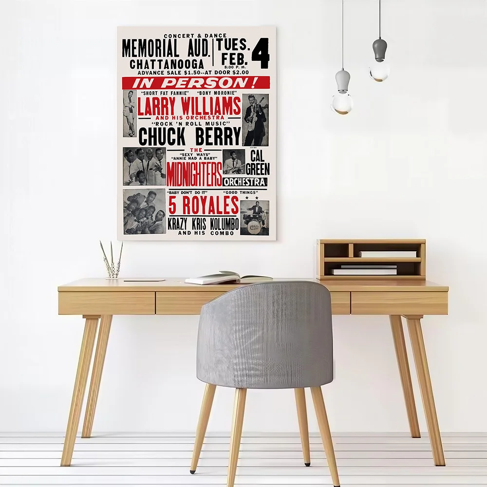 Chuck Berry & Larry Williams Concert Printed Canvas Poster Personalized High Quality Wall Art Paintings for Home Decor Ornaments