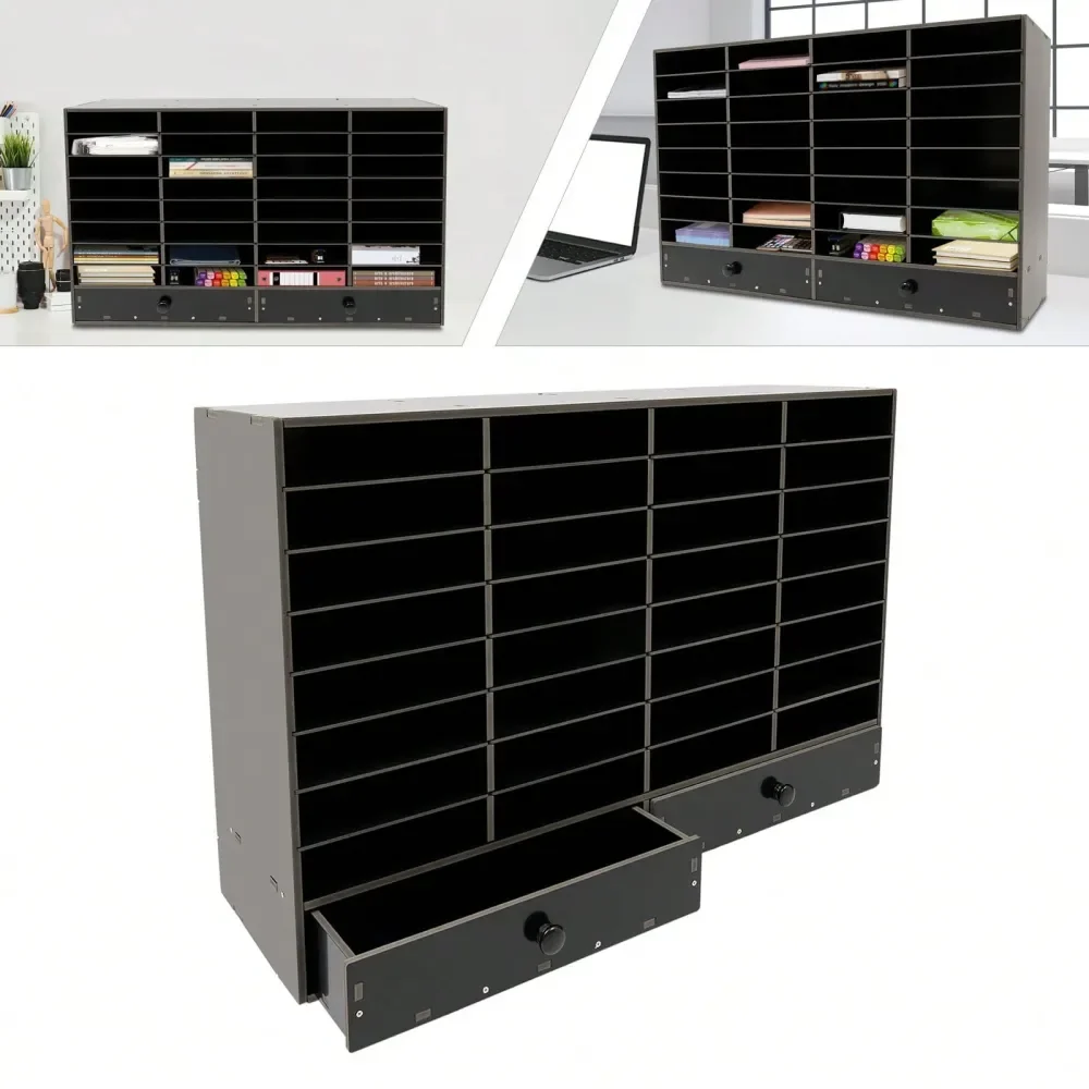 

Регулируемый органайзер для книг, 32 отделения с 2 выдвижными ящиками, черный, прочный, со съемными полками, штабелируемый, для дома, офиса, учебы