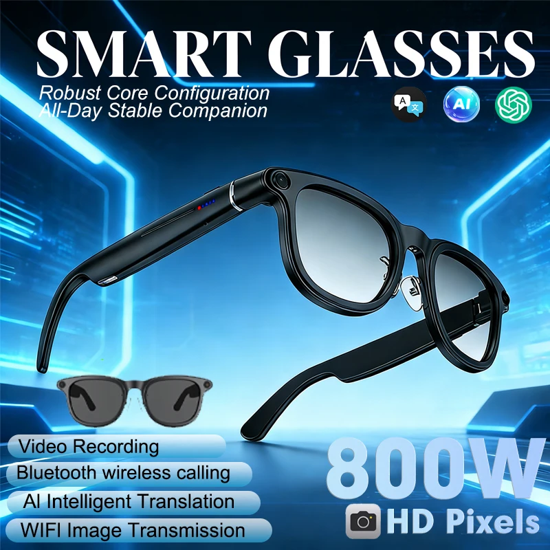 

New Smart Glasses 800W HD Camera EIS Dual Anti-shake Shooting AI Interactive Translation Bluetooth Music Listening Smart Glasses