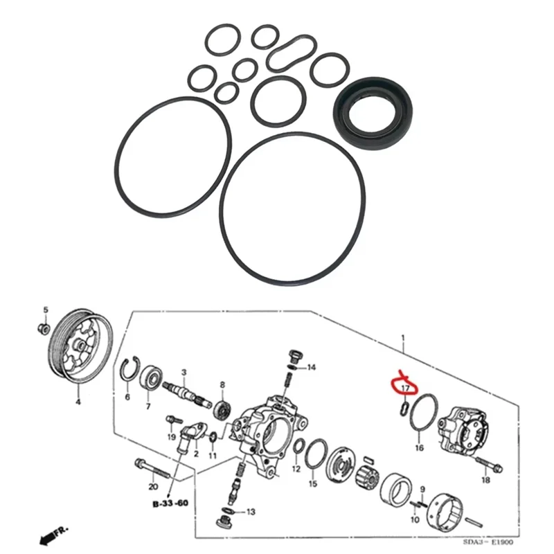 

AEA6-Power Steering Pump Repair Kit Power Seal Ring Oil Seal 91349-RAA-A01 06538-RAA-A01 For Honda Accord CRV Civic Acura TL