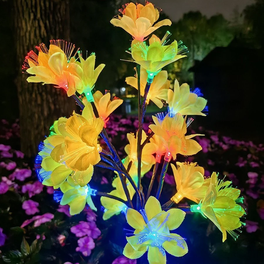 Solar powered camellia ground mounted light, outdoor waterproof branch light, courtyard decorative lawn light