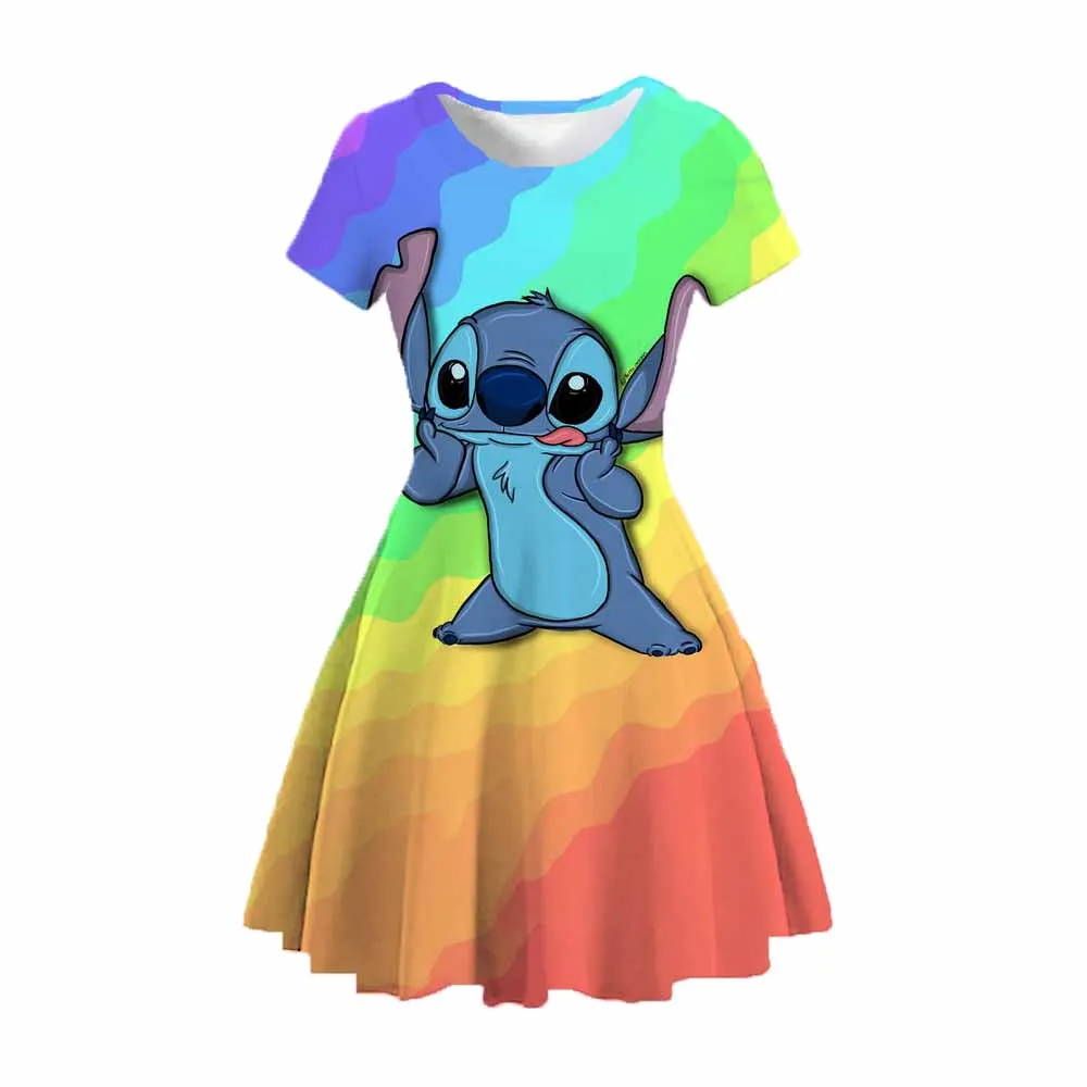 MINISO Disney Stitch Princess Party Dress Up For Girls Tshirt Sress Kids Stich Cartoon Fashion Casual Clothing Princess Dress