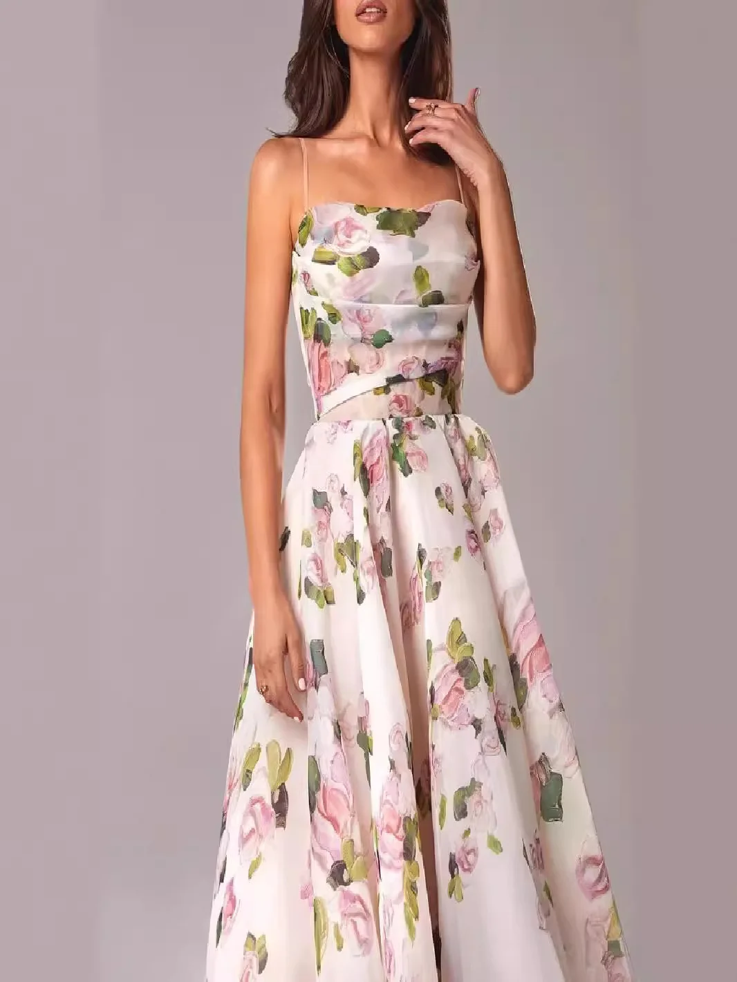 Verão 2024 feminino fora do ombro svel floral impressão maxi dr cintura alta regular sve longo dr v-ne vestido