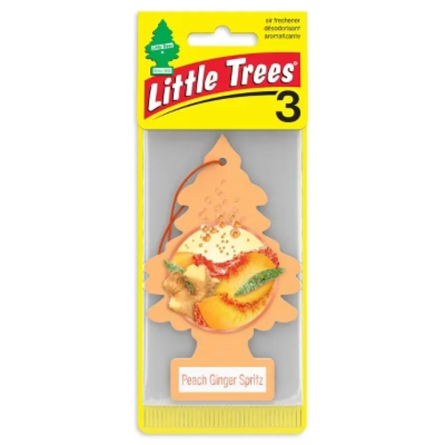 3pk Peach Ginger Spritz Car Freshener Tree, Orange Disposable Non‑Powered Air Freshener, 8‑Day Duration for Car Interior Scent Refreshing