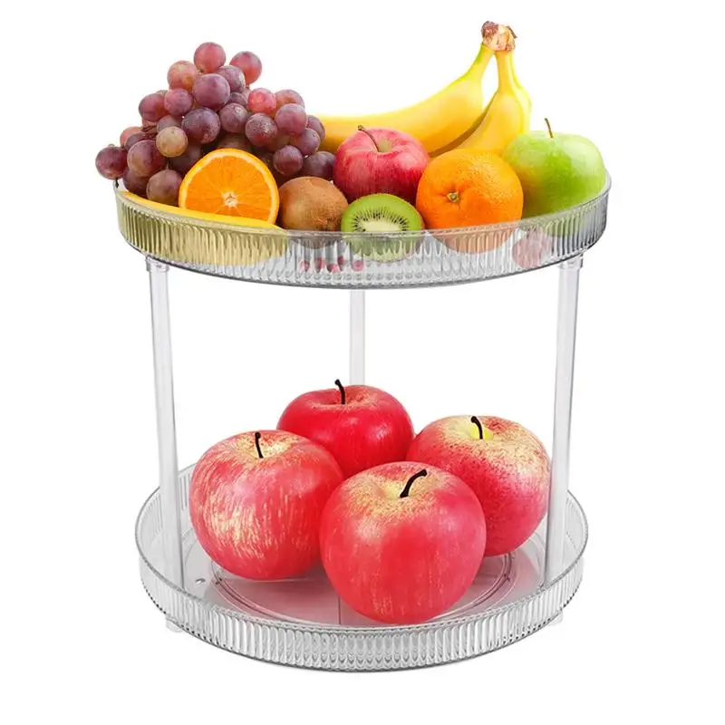 Transparent Rotating Seasoning Rack Two Tier Turntable Cabinet Organizer Rotating Countertop Rack for Household Kitchen Racks