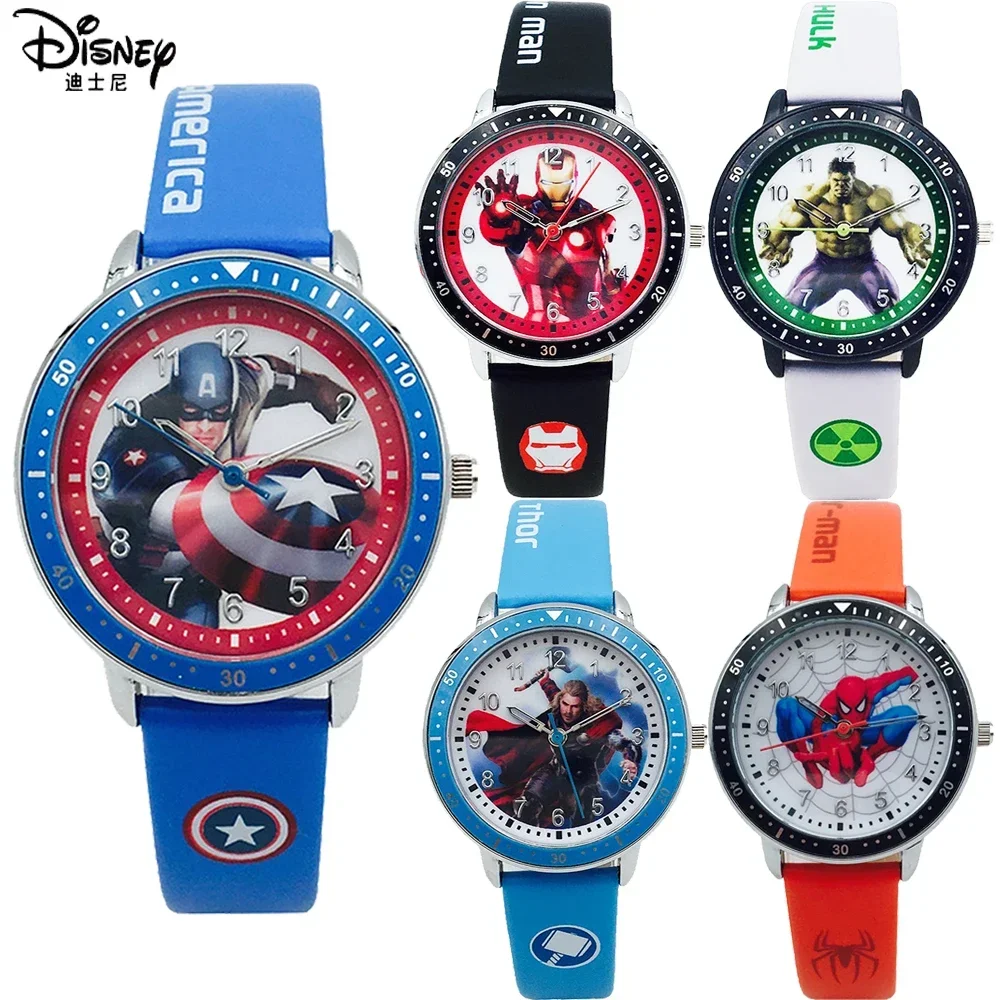 Disney-Reloj de Los Vengadores para niños, cronógrafo de cuarzo resistente al agua, con dibujos animados de Spider-Man, Iron Man, Hulk, ideal para regalo de cumpleaños