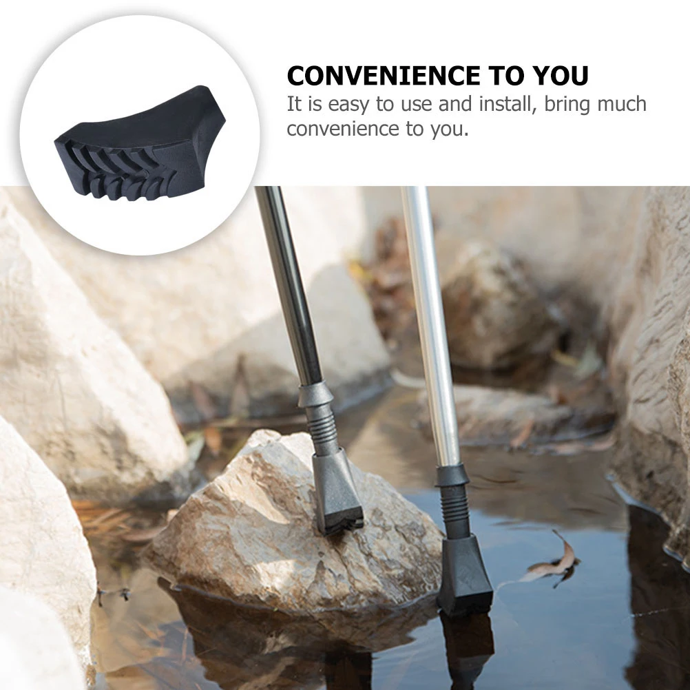 

4 Pcs Hiking Stick Alpenstock Non-Slip Cover Anti-skid Shoe Covers Crutch Black Rubber Travel