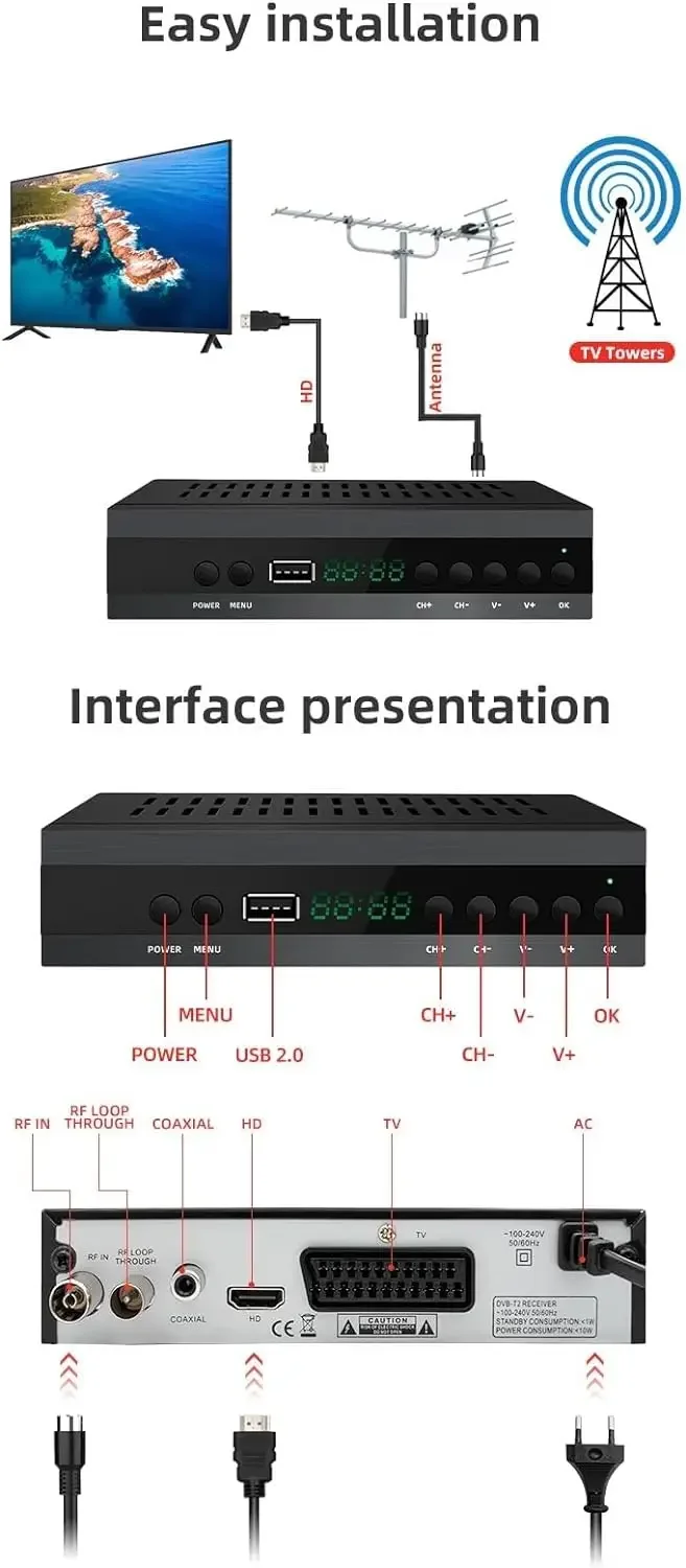 Receptor de TV Digital SCART para ver canales de alta definición, decodificador HD, TDT, DVB-T2, H.265, HEVC, FTA, PVR, USB, HDMI, nuevo