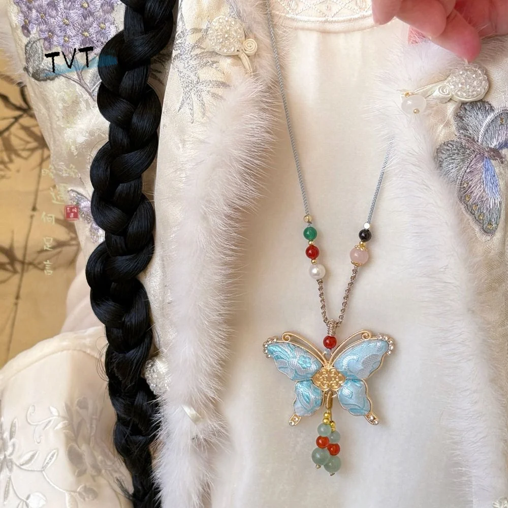 

Beads Song Brocade Butterfly Necklace Ethnic Style Tassels Chinese Style Necklace High-end Sweater Chain