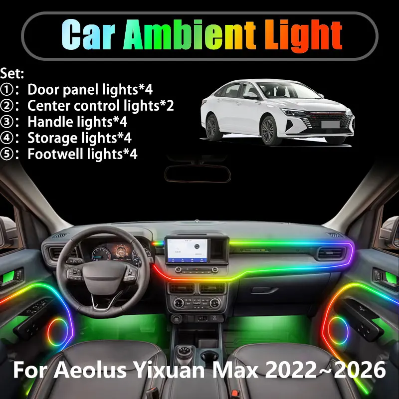 

Для Aeolus Yixuan Max G35 2022 ~ 2026 2/18 в 1, автомобильное окружающее освещение, светодиодные внутренние светодиодные фонари багажника, USB RGB Ensemble Streamer Auto
