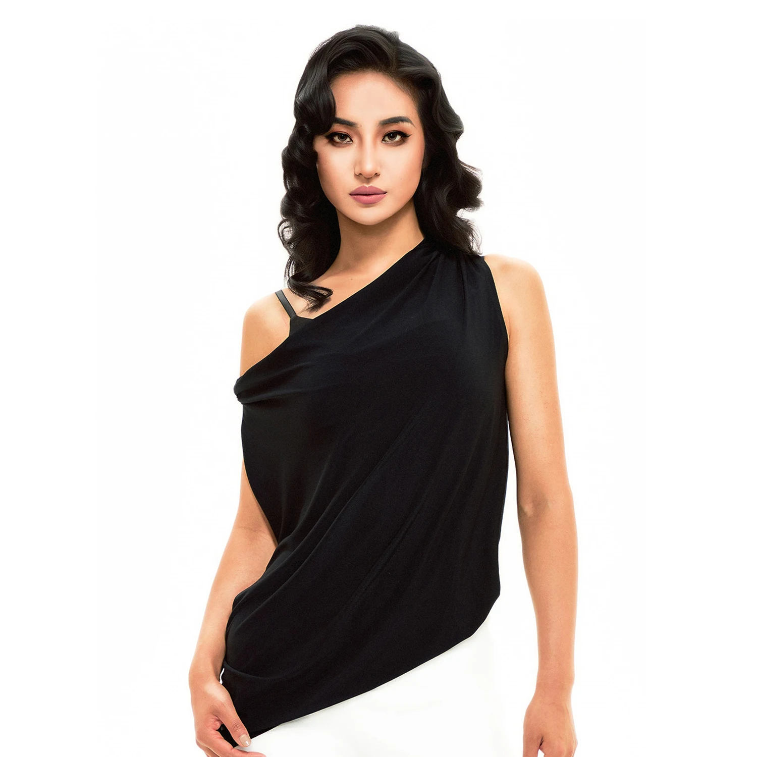 เสื้อเต้นลาตินแบบหลวม ไหล่เฉียง ลายเสือดาวสีดำ เสื้อสำหรับผู้ใหญ่ สำหรับเต้นรุมบ้า ซัลซ่า ชุดฝึกซ้อมเต้น ชุดเต้นบอลรูม รุ่น DNV24890