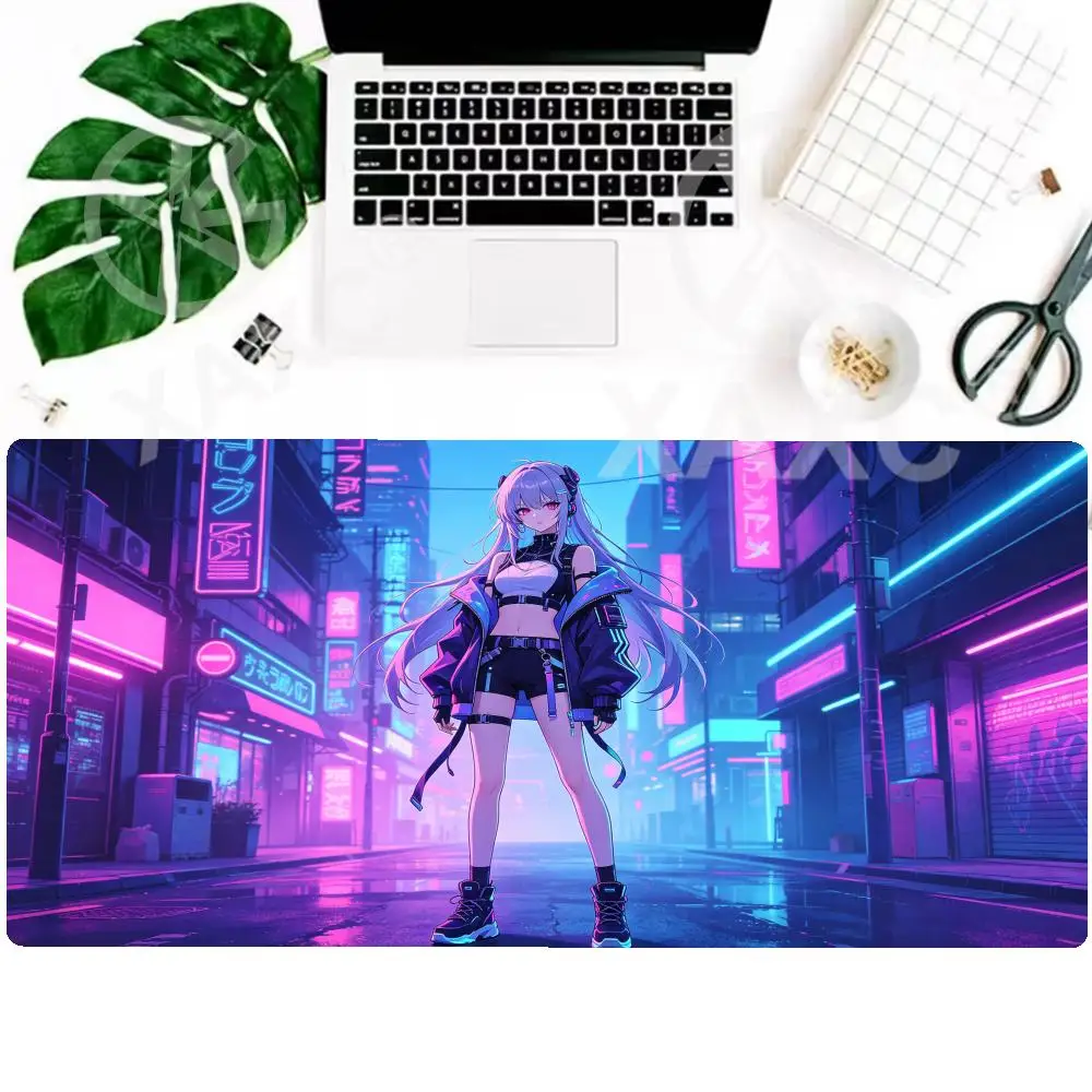 Stylish cyberpunk anime girl large mouse pad, non-slip and soft desktop mat, the perfect choice for gaming and office XAXC