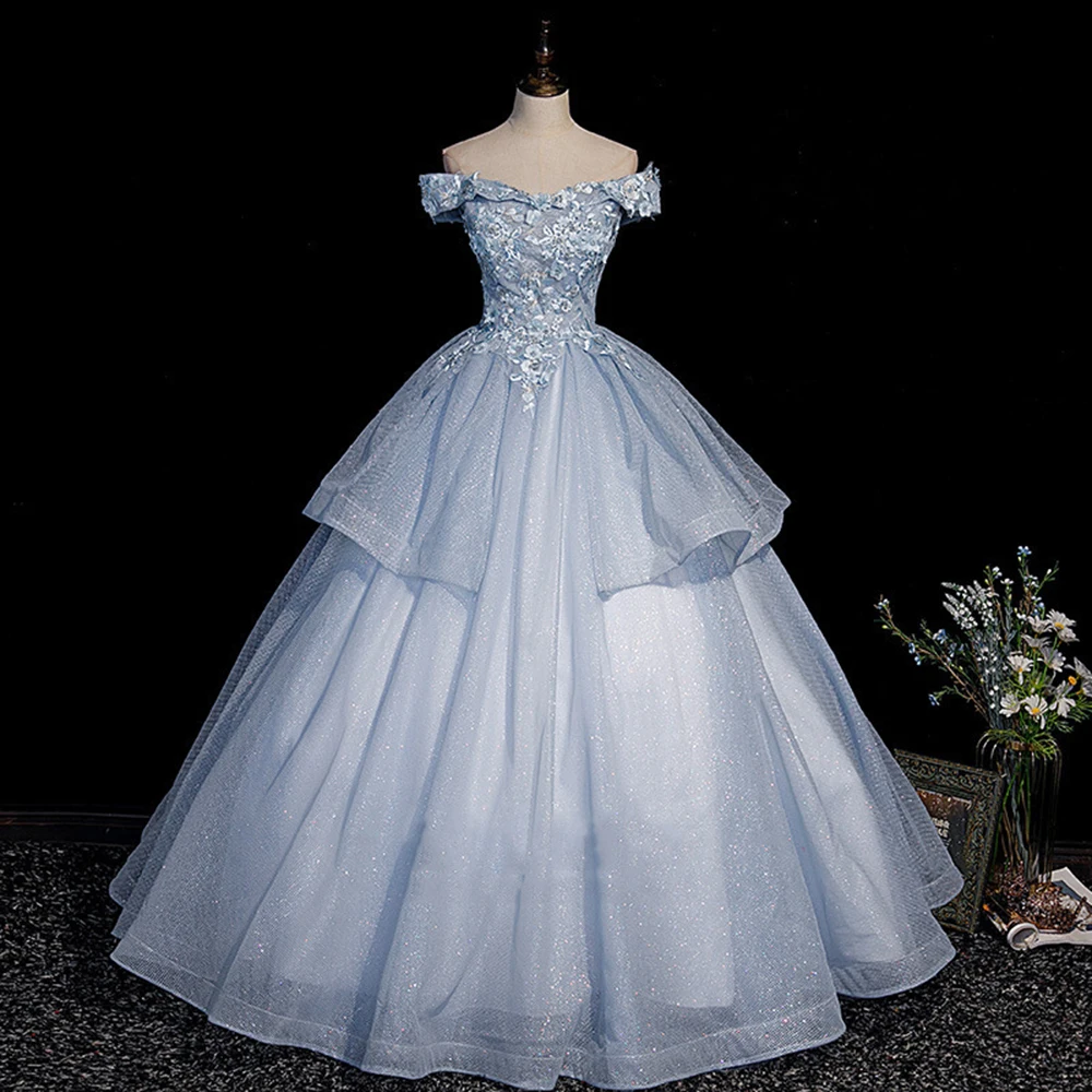 Gaun pesta elegan wanita Quinceanera gaun applique bahu terbuka gaun pesta Prom ulang tahun Formal Vestido De 15 Anos manis 16