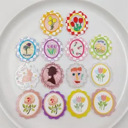 Summer style 50pcs/lot color flower/girls pattern print geoemtry ovals shape acrylic beads diy jewelry earring/garment accessory