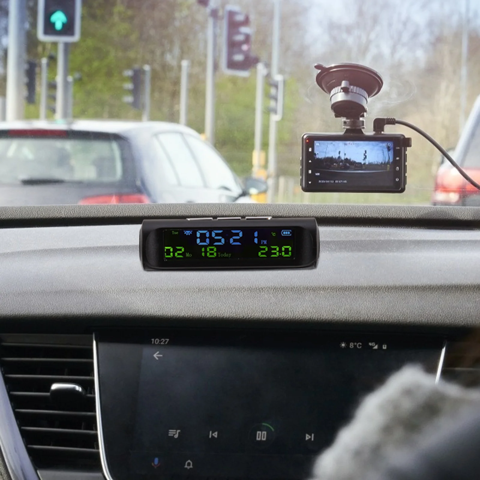 

Solar Car Thermometer Digital Led Display Calendar Time Week Temperature Waterproof Heat-Resistant Auto Digital