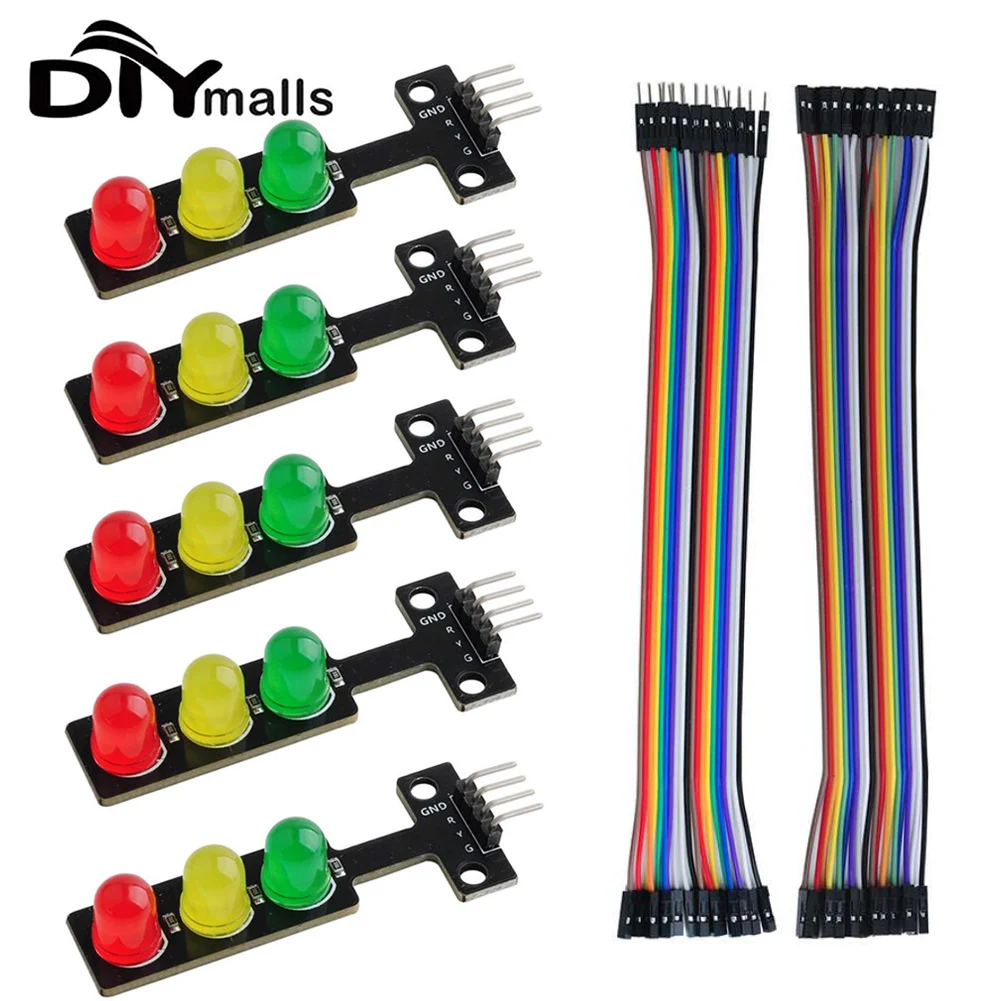 

5PCS Mini 5V Traffic Light LED Display Module for Arduino Red Yellow Green 8mm LED RGB Traffic Light with 40P Female Male Cable