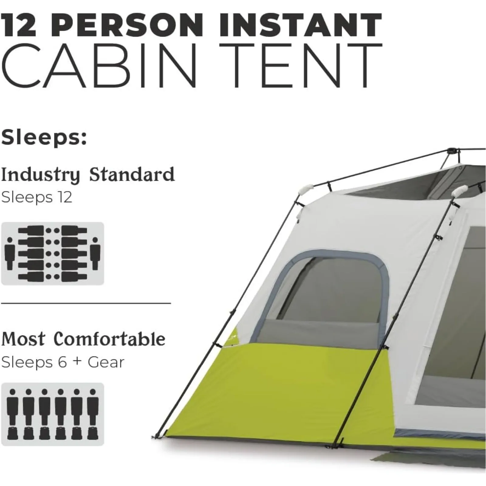 US 12 Person Instant Cabin Tent | 3 Room Huge Tent for Family with Storage Pockets for Camping Accessories