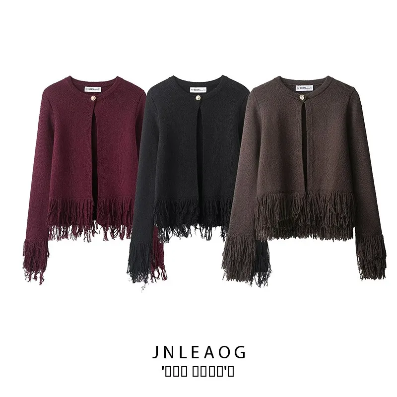 

Моющееся вязаное пальто с кисточками на пуговицах, осеннее новое поступление, женская одежда из полиэфирного волокна, длинное украшение на молнии Ca...