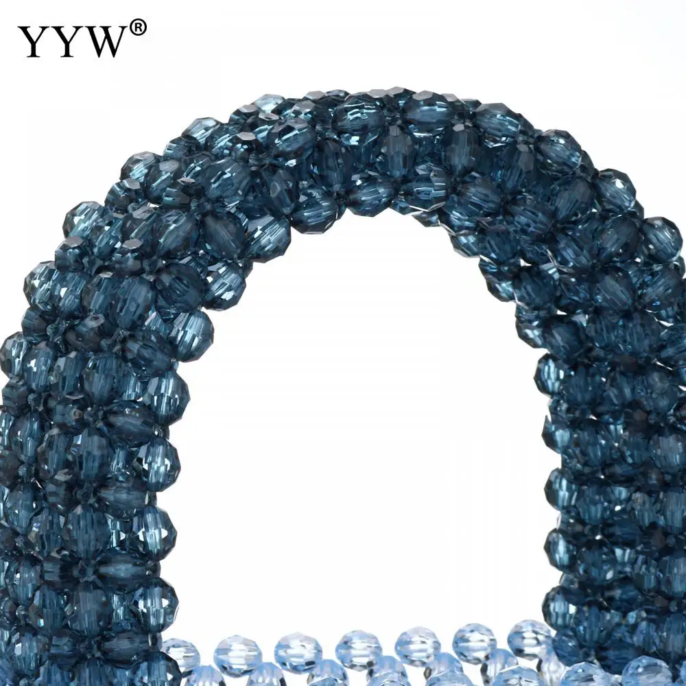 YYW Women Acrylic Purse Mini Beaded Evening Handbags Handmade Gradient Transparent Blue Beads Tote Bags For Wedding/Beach/Party