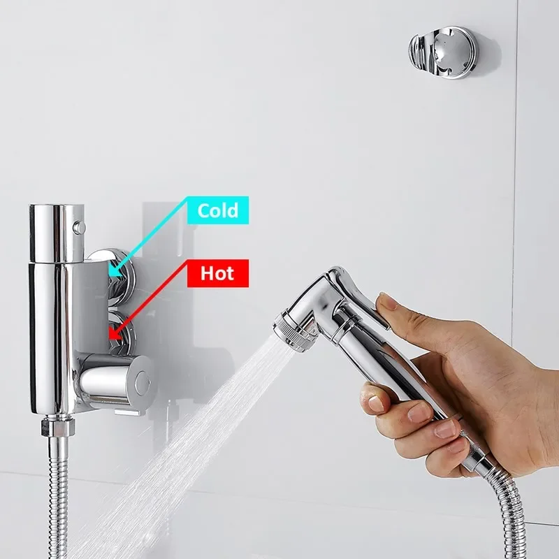 

Constant Temperature Set Silver Bathroom Thermostatic Shower Toilet Bidet Accessory Bidet Cold Hot Mixer Valve Portable Sprayer