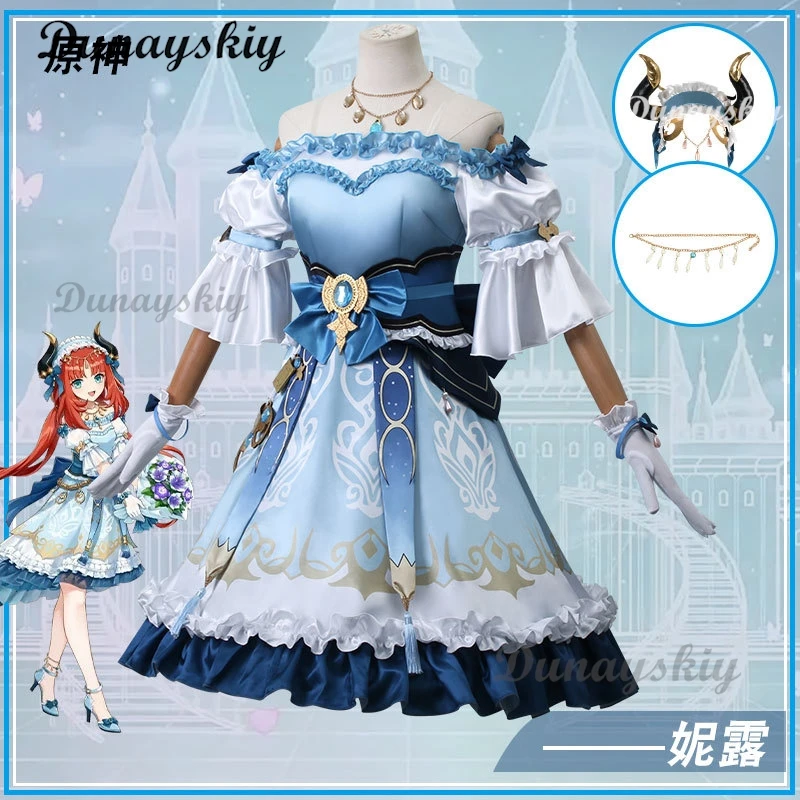 Costume de Cosplay Nilou Genshin Impact pour Femme, Perruque, Cheveux Rouges, Robe de Danseuse, Uniforme de Carnaval, Costumes d'Halloween Anime