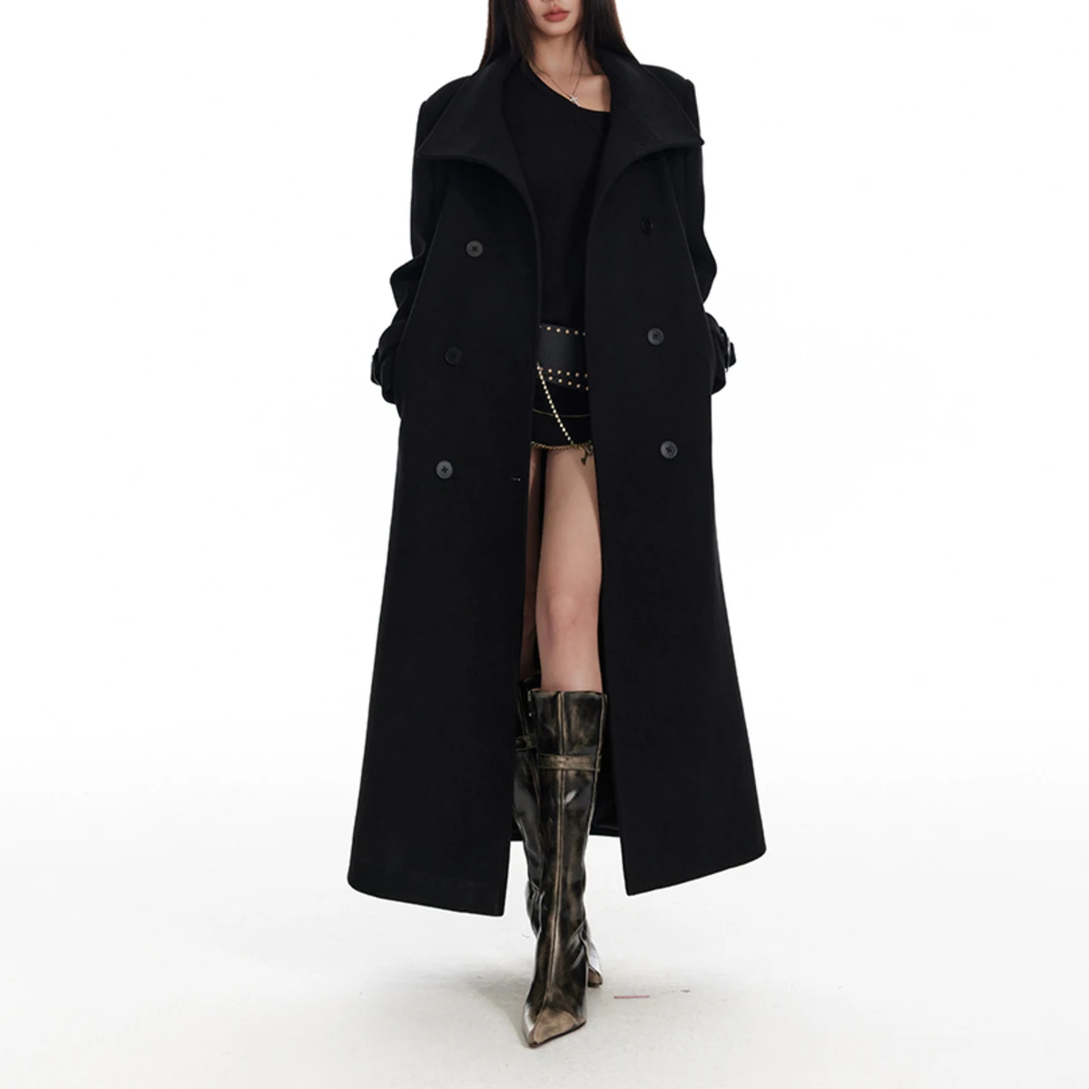 

KWTX 2025 женский шерстяной плащ, комплект из 2 предметов, двубортная длинная шаль с поясом, элегантная роскошная верхняя одежда в стиле ретро