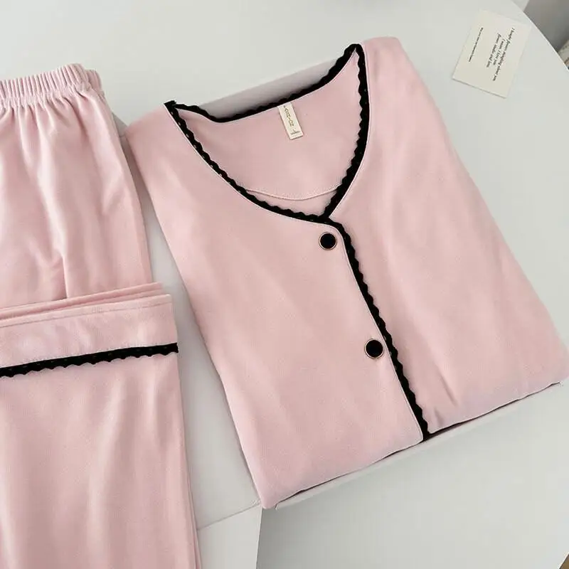 

Women's Pajama Set Comfortable Sleepwear Women Flannel Pajamas Winter Warm Fleece V-Neck Long Sleeve Loose Homewear Sweet Outfit