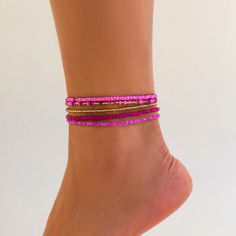 2024 Boho Colorful Seed Beads Anklet Set for Women Summer Beach Simple Elastic Chain Bracelet Barefoot Ankle on Leg Jewelry