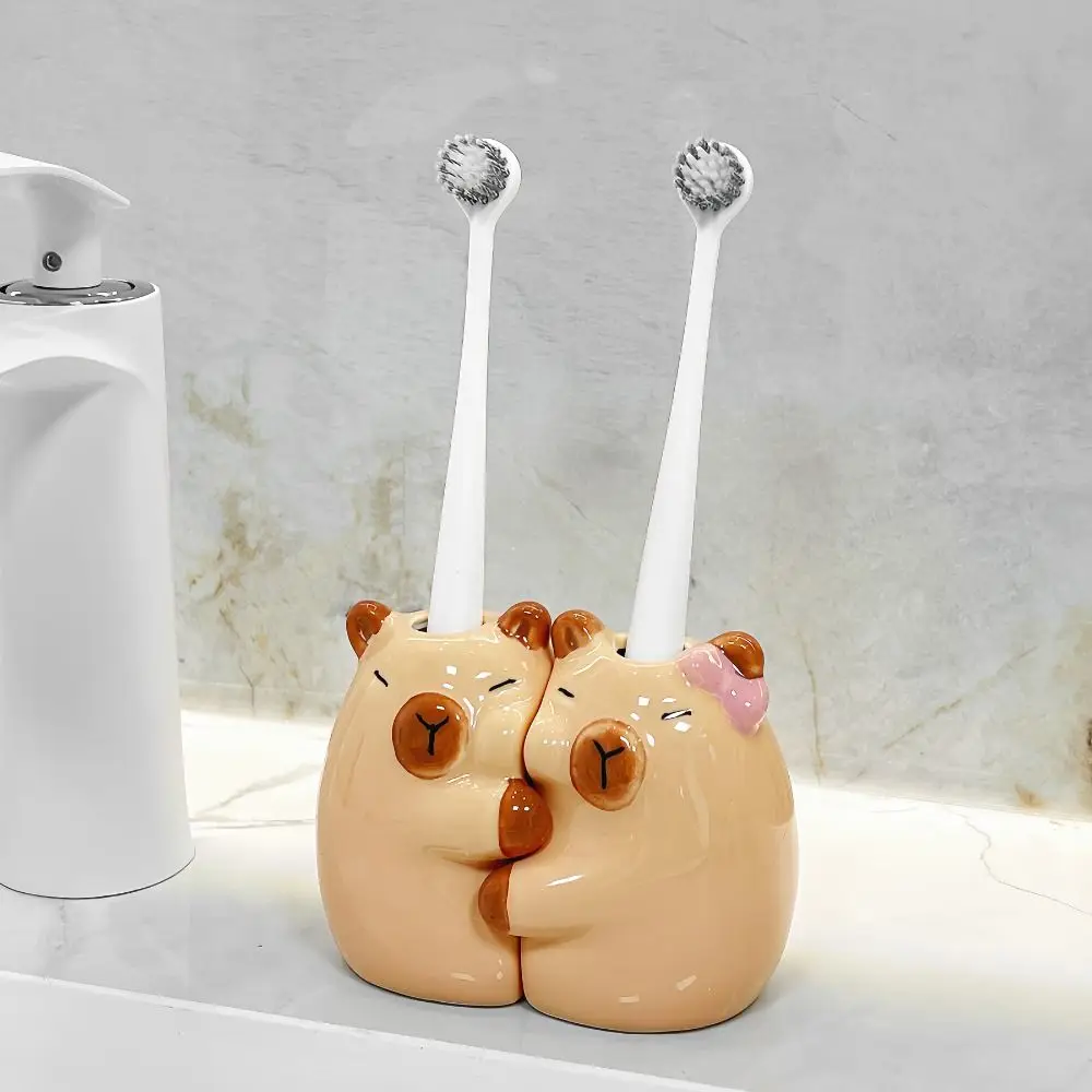 

1pair Gift Ceramic Toothbrush Holder Novelty Stable Base Toothbrush Rack Capybara Vanity Organizer Couples