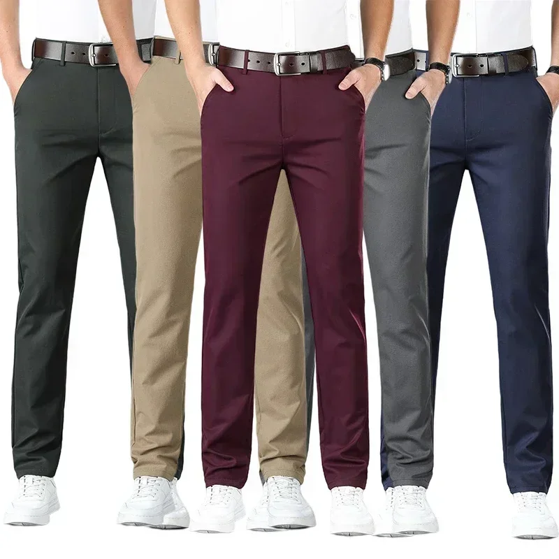 

2025 Men's Spring Summer Fashion Business Casual Long Pants Suit Pants Male Elastic Straight Formal Trousers Plus Big Size 30-40