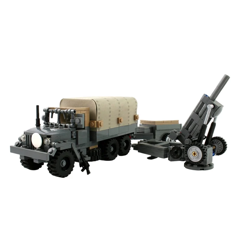 M35 Truck And M102 Howitzer Model MOC Building Bricks War Equipment Modular Technology Gifts Holiday Assemble Children Toys Suit
