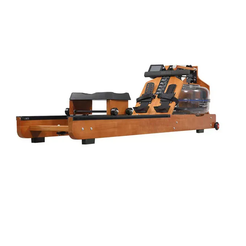 Dual Track Foldable Silent Wooden Water Rowing Machine, Home & Commercial Indoor Aerobic Abdominal Workout Equipment