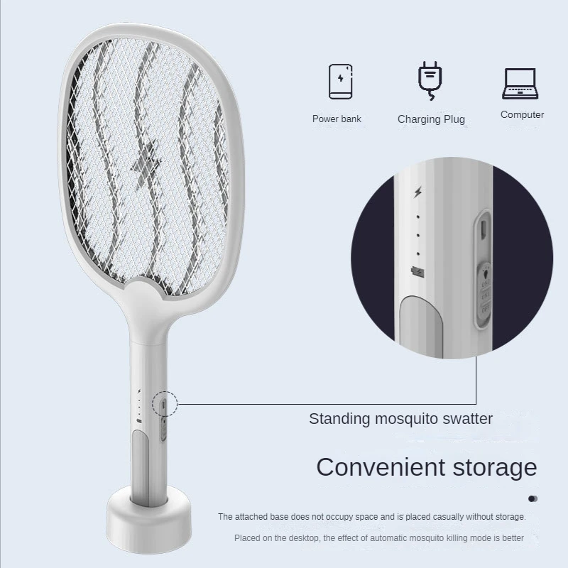 Smart Mosquito Killler Swatter Racket Electronic UV Light Trap Plus Electric Shock 2-in-1 USB Charging Killing Lamp Fly Catcher