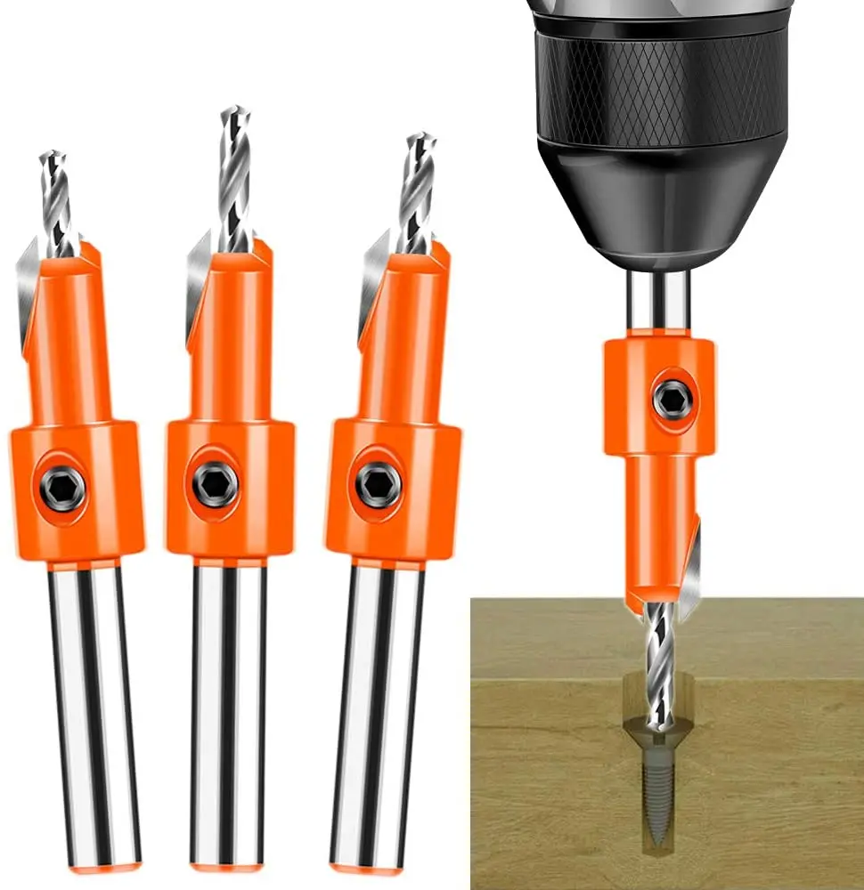 Woodworking Carbide Countersink Drill Bit Set HSS Counter Bore Screw Countersink Step Pilot Hole For Screw 8MM Shank Dia.8-10mm