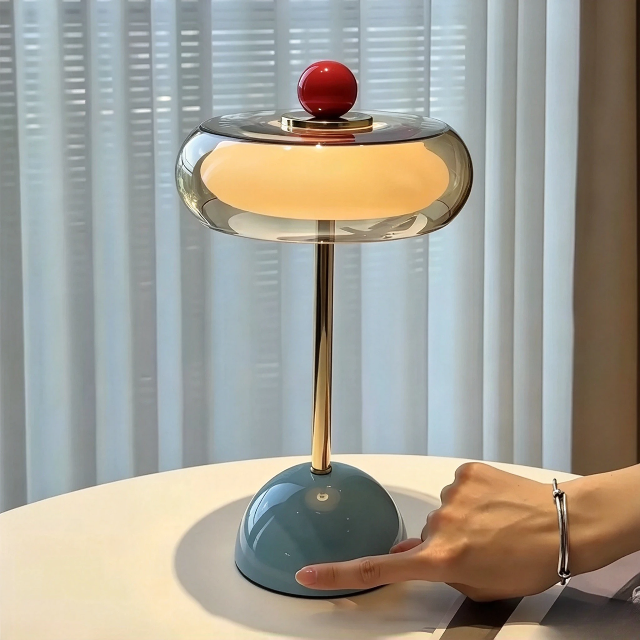Multi‑color Vintage Flying Saucer Desk Lamp Dopamine LED Bedside Table Light for Apartment Bedroom Home Decor Golden Metal Pole