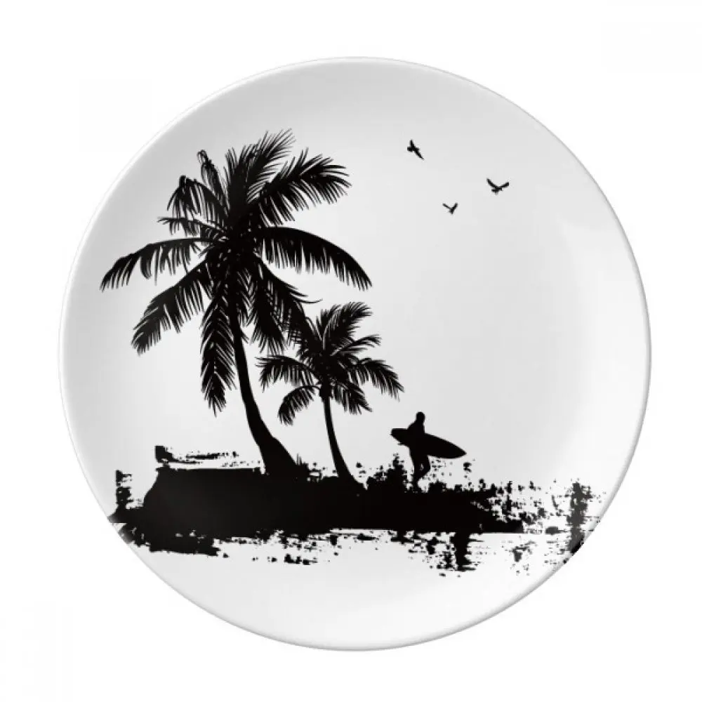 Coconut Trees Hawaii Ceramic Decorative Plates with Display Stand Wobble-Plate Household Plates for Ornaments Giving Plates