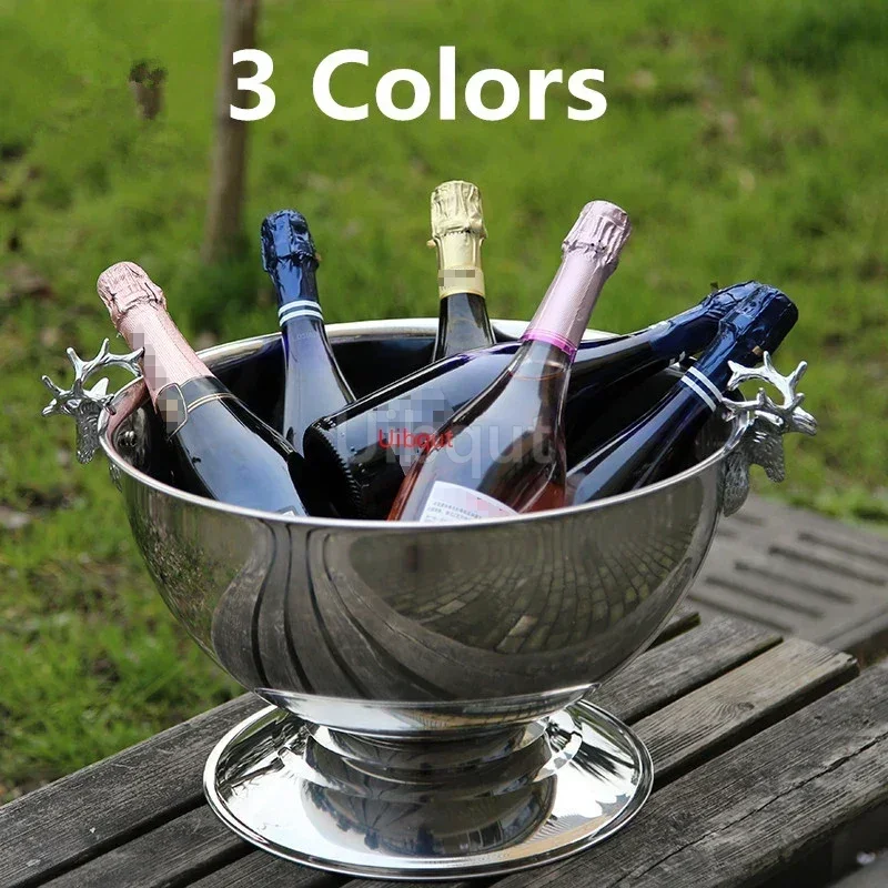304 stainless steel Deer Head ear GOLD SILVER big ICE BUCKET BOWL CHAMPAGNE Large champagne bar bucket beer bucket basin 4